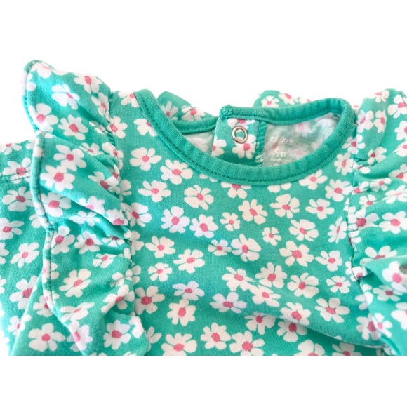 Carter's Baby Girl Green Floral Kids Ruffle Sleeves Romper | 9-12 Months - Picture 4 of 5